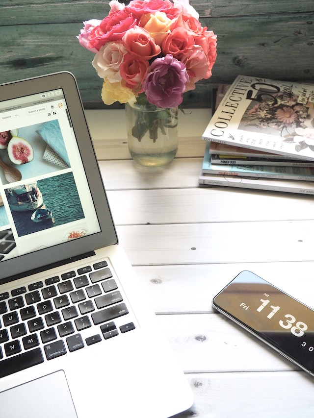 workspace with flowers